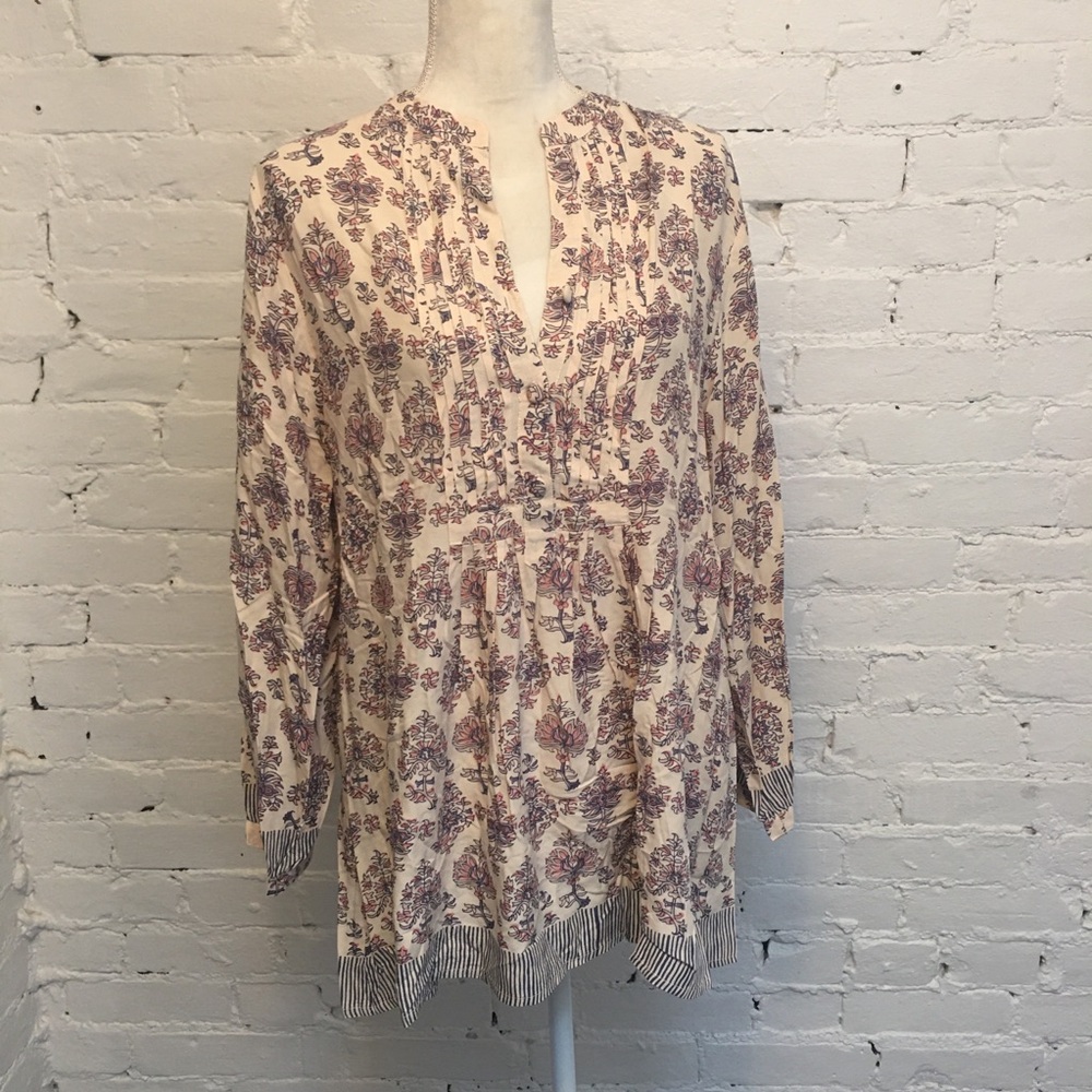 Natalie Martin block print v-neck tunic top floral size small